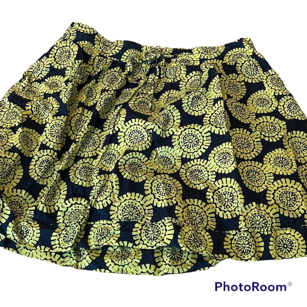 Merona Women's L Navy Chartreuse Cotton,  Lined Elastic Waist Short Skirt